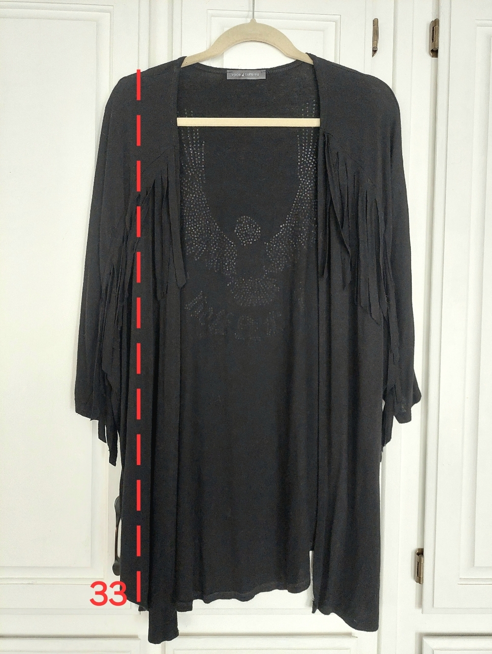 Vocal Apparel Fringe Crystal-Embellished Wrap Cardigan Size M - Picture 8 of 8